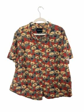 Wildfang Short-Sleeve Floral Button-Down Shirt - Red, Cream, Green